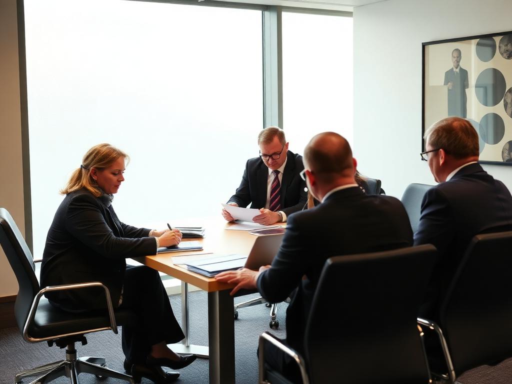 Public sector officers reviewing procurement tender documents in a London office